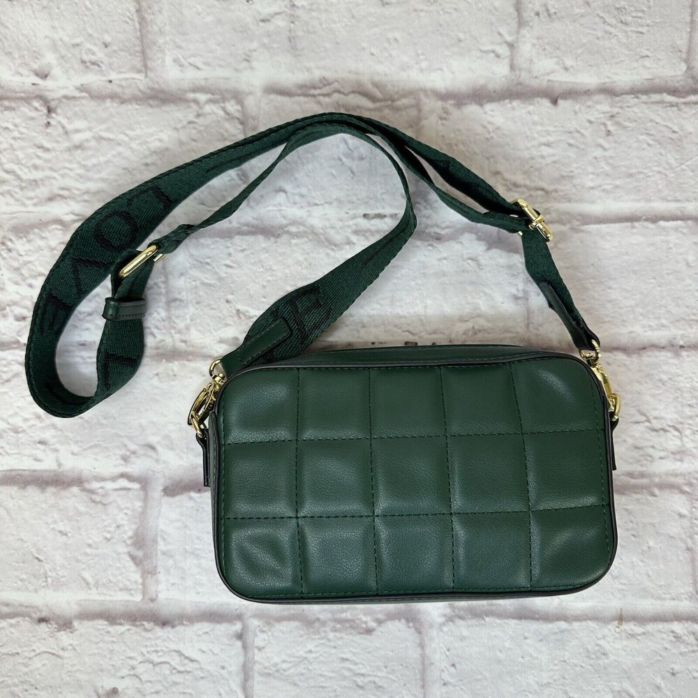 Green Quilted Mini Shoulder Bag Clutch Gold Detachable Strap Faux Leather